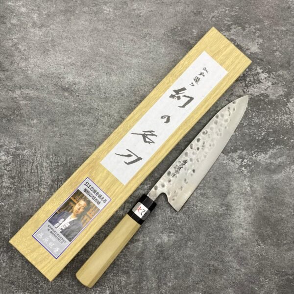 藤原照康 總手造 本三枚 不鏽鋼包白一鋼 槌目 牛刀 195mm