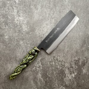 義弘 青二鋼 黑打 菜切 165mm "龍"瀨戶織部燒手柄