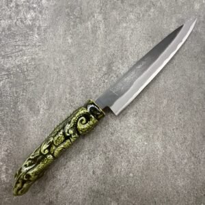 義弘 青二鋼 黑打 小刀 150mm "龍"瀨戶織部燒手柄