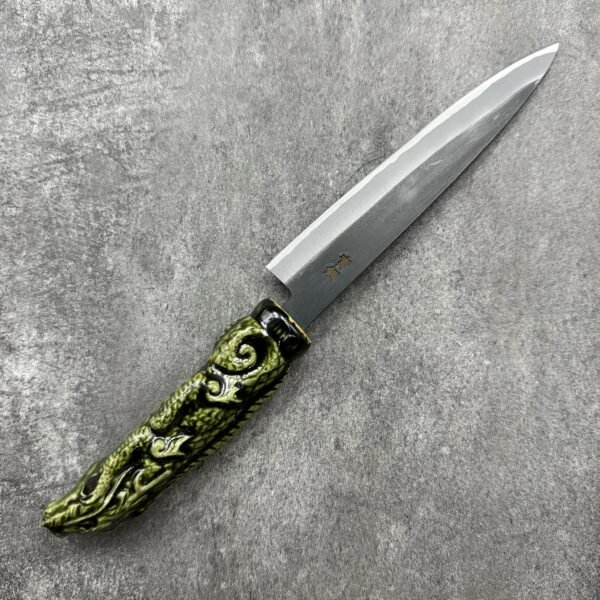 義弘 青二鋼 黑打 小刀 150mm "龍"瀨戶織部燒手柄
